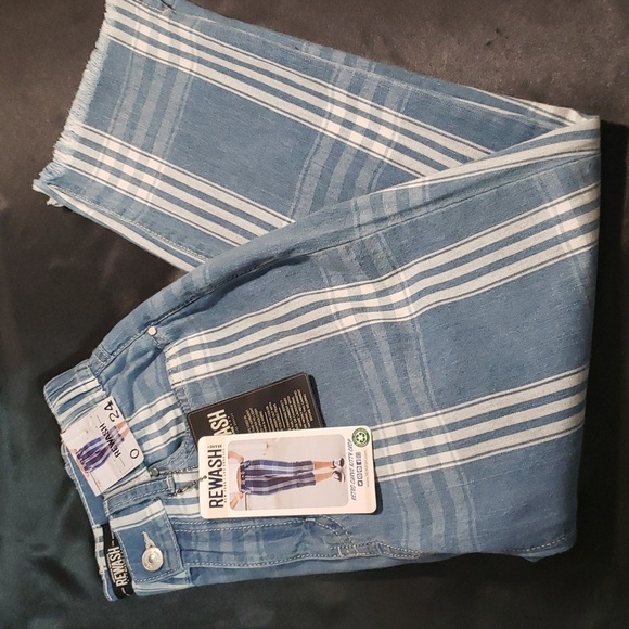 NWT Rewash Retro Curve Kitty Crop, blue and white plaid - Picture 2 of 7